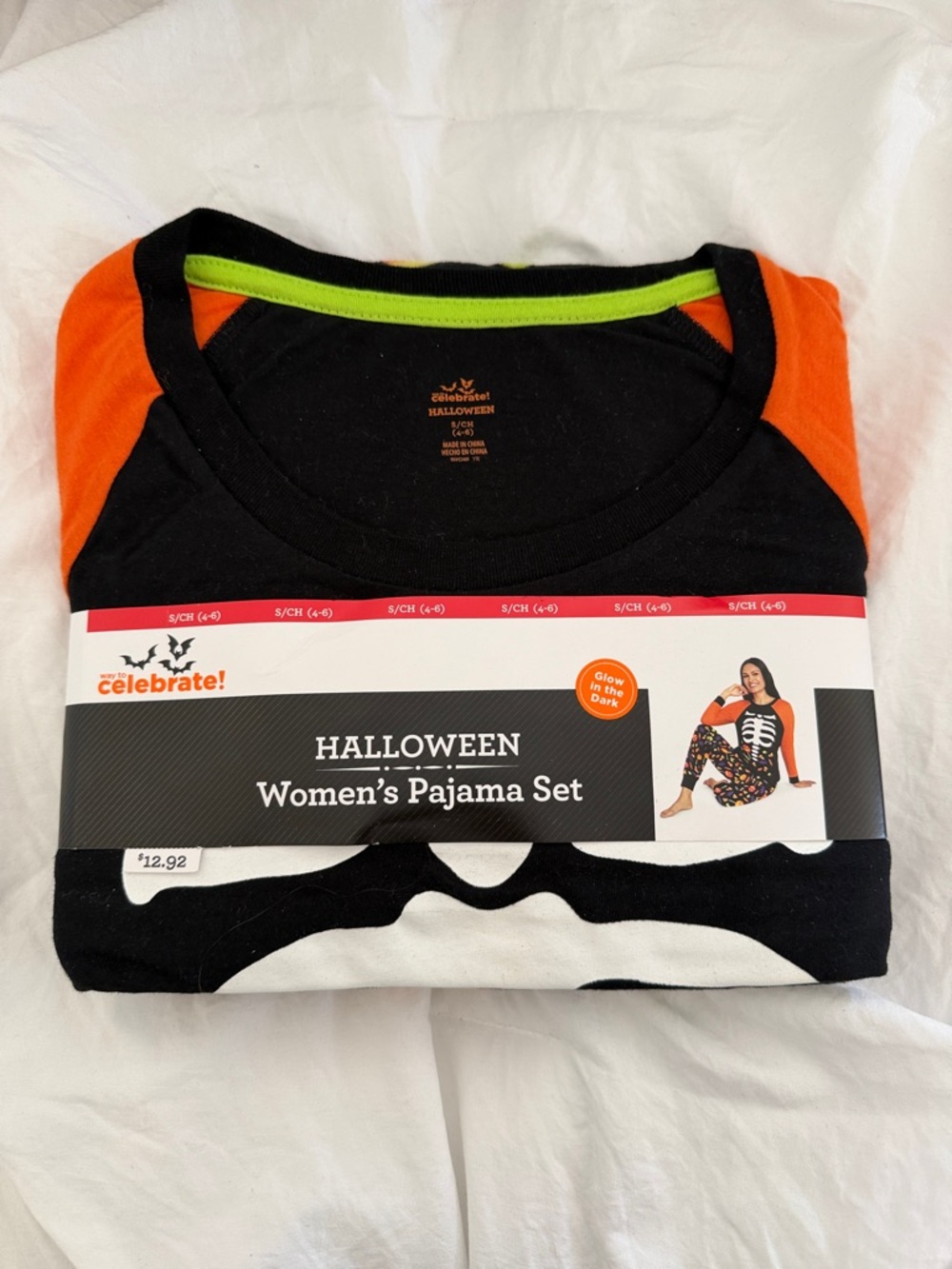Celebrate! Halloween Women's Glow-In-The-Dark Pajama Set - Black & Orange